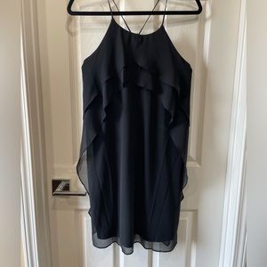 bcbgmaxazria short black dress, spaghetti halter layered